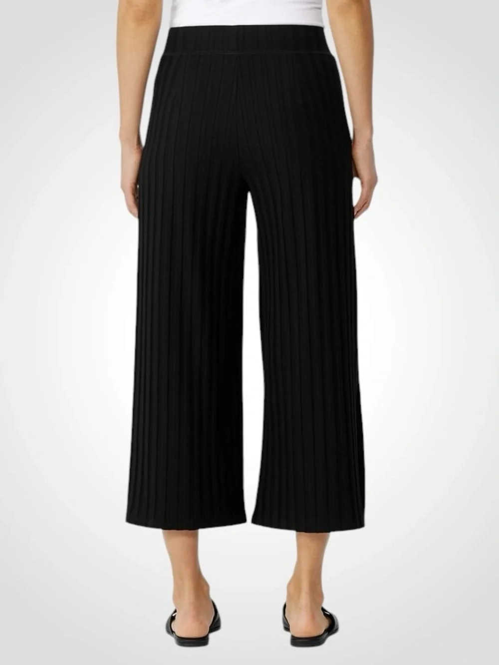 Eileen Fisher Black Ribbed Wide-Leg Cropped Pants with Side Slits NWOT Size M - Picture 4 of 14